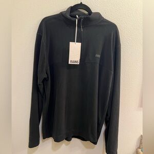 NWT RAINS Addis Fleece Half Zip Pullover Sweatshirt Black Unisex